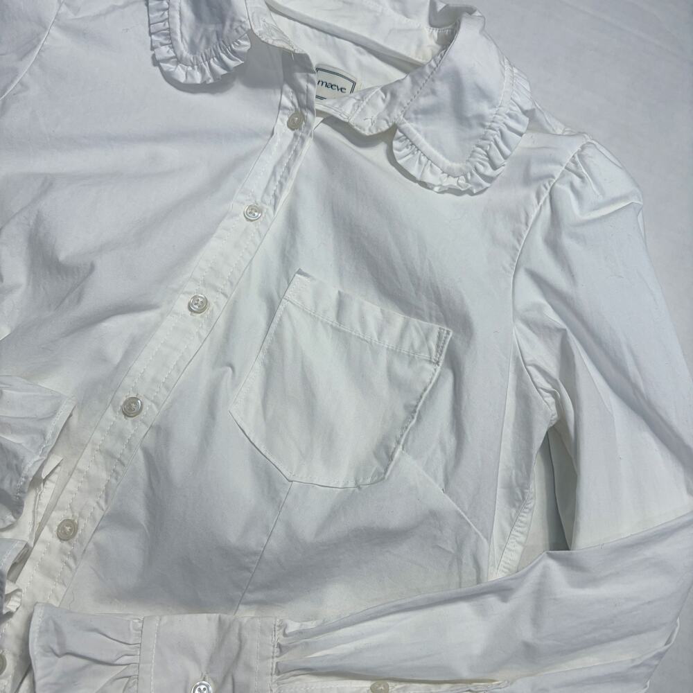 Anthropologie Maeve White Ruffle Collar Button Down Shirt Size S Cotton - Picture 7 of 10